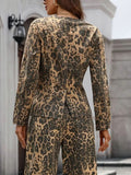 Leopard Button Up Long Sleeve Denim Shirt Slightly Stretchy