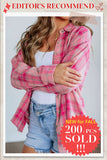 Sachet Pink Plaid Rounded Hem Long Sleeve Shirt Casual