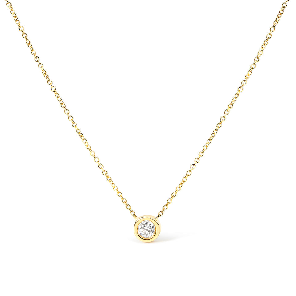 10K White Gold 1/10 Carat Round Brilliant-Cut Diamond Modern Bezel-Set Solitaire 16"-18" Pendant Necklace (H-I Color, SI2-I1 Clarity)