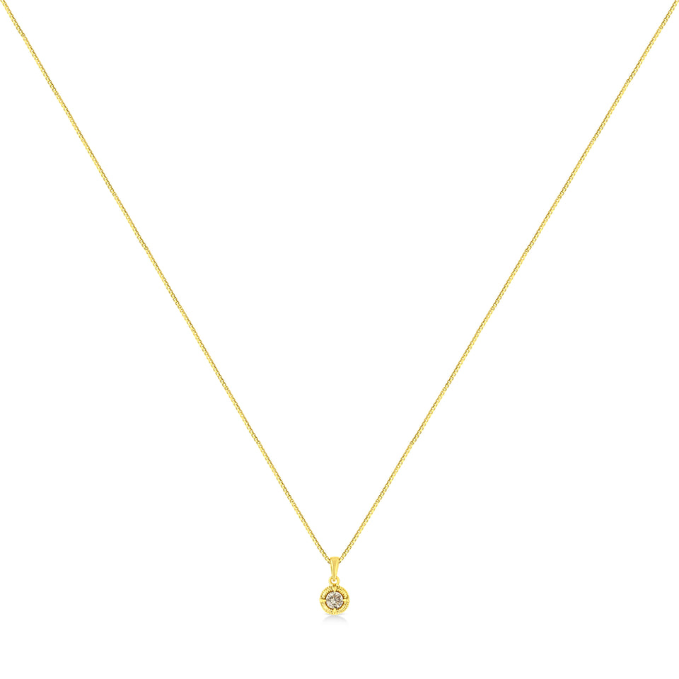 14K Yellow Gold Plated .925 Sterling Silver 1/2 Cttw Brilliant Round Cut Diamond Solitaire Milgrain 18" Pendant Necklace (K-L Color, I2-I3 Clarity)
