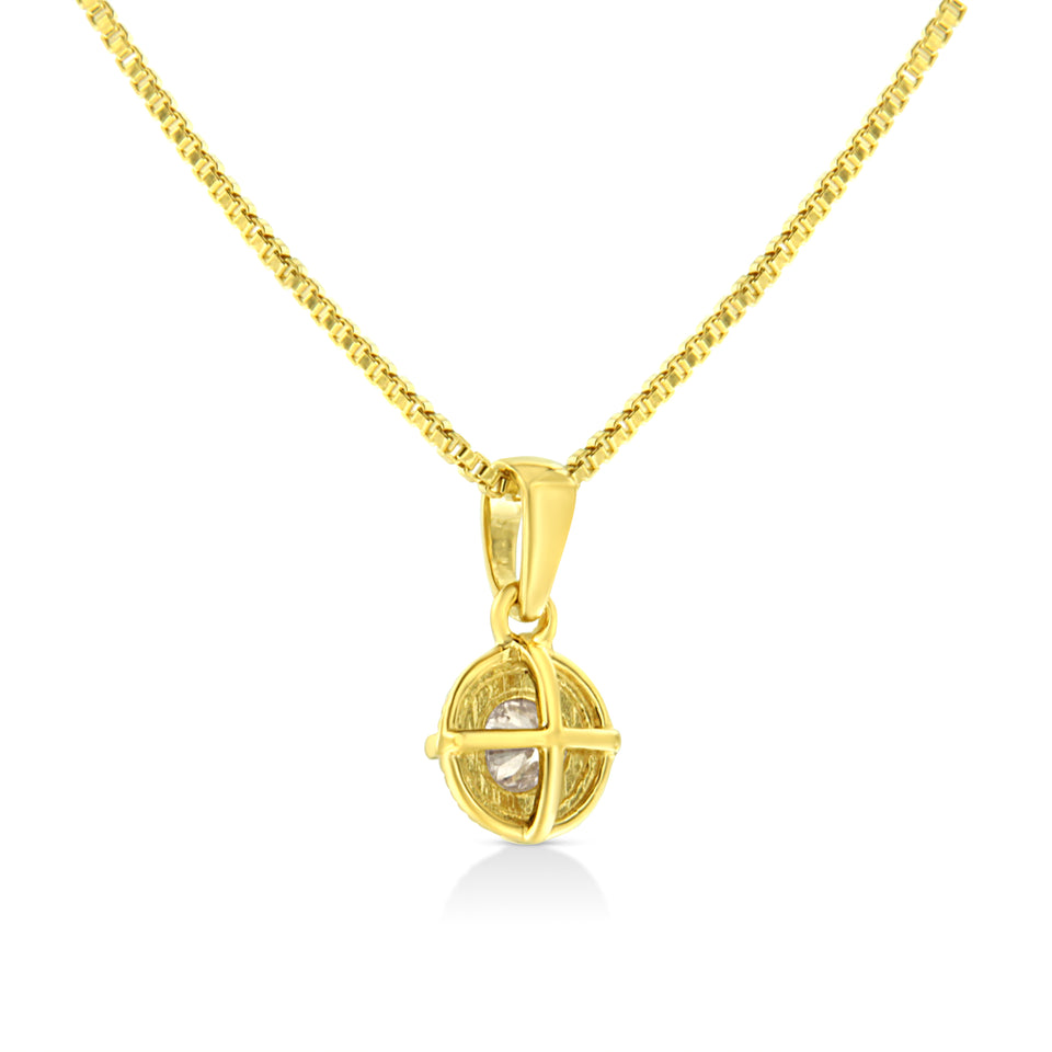 14K Yellow Gold Plated .925 Sterling Silver 1/2 Cttw Brilliant Round Cut Diamond Solitaire Milgrain 18" Pendant Necklace (K-L Color, I2-I3 Clarity)