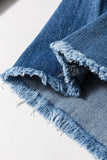 Sail Blue High Waist Jeans With Button Fly And Raw Hem