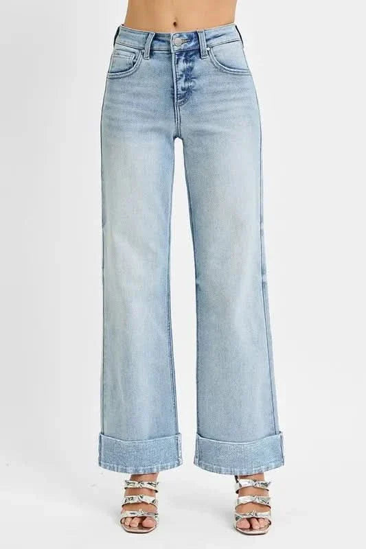 Risen Plus Size Tummy Control High Rise Ankle Cuffed Jeans