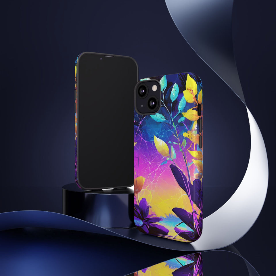 Artistic Vibrant Neon Floral Leaf Tough Phone Case
