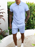 Men's Plus Size Collared Neck Outfits with Full Size Top and Shorts Set