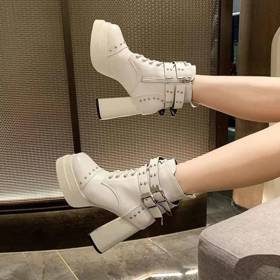 Elegant Round Toe Block : Heels Boots