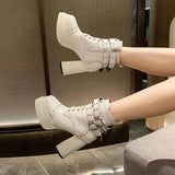 Elegant Round Toe Block : Heels Boots