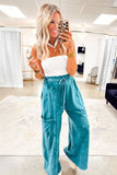 Lapis Mineral Wash Knot High Waist Raw Hem Cotton Pants