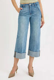 RISEN High Rise Ankle Wide Cuffed Jeans