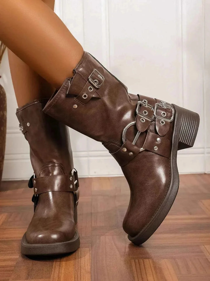 Flare Formal Dress Boots: Round Toe Block Heels