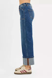 Risen Plus Size High Rise Crop Wide Straight Cuffed Jeans