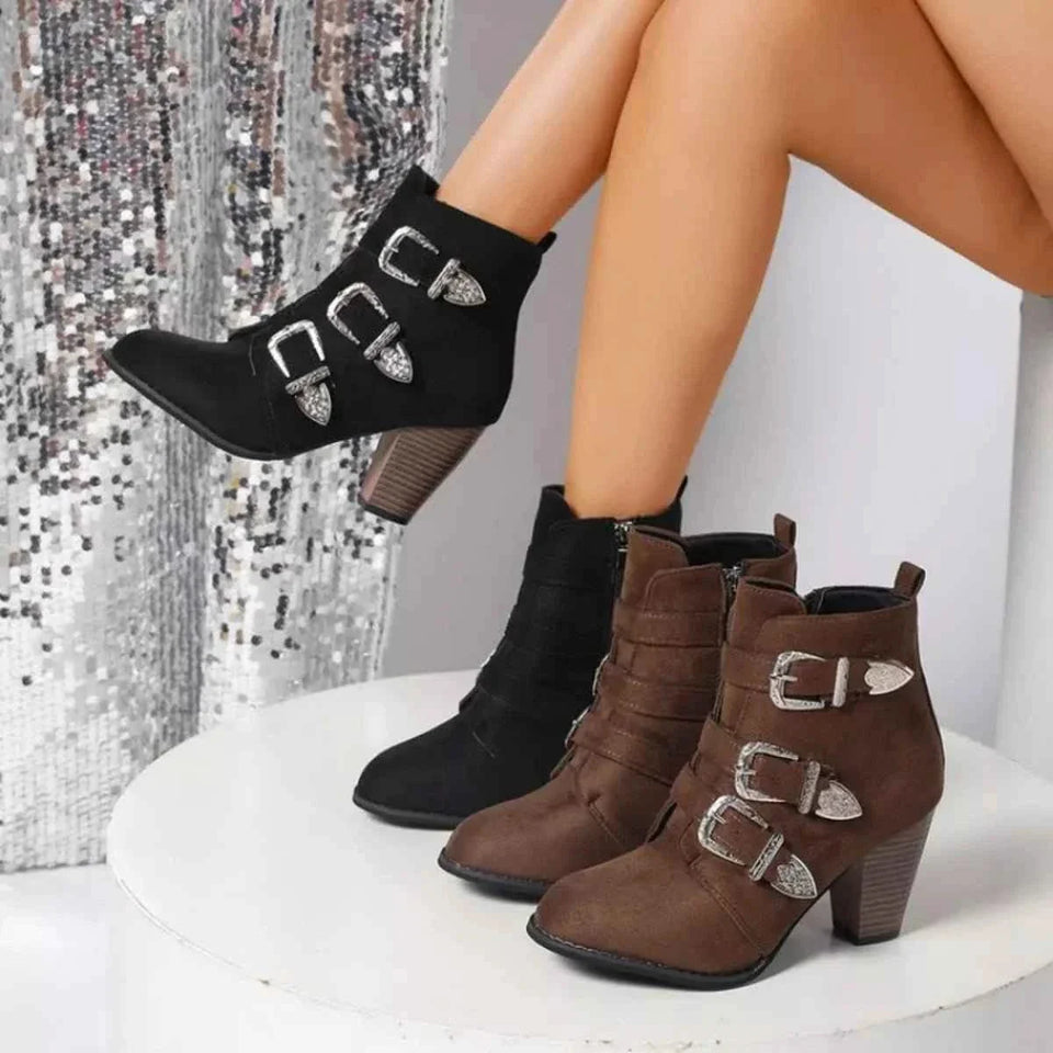 Trendy Ankle Boots : With Sliver Buttons