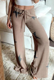 Khaki Retro Star Print Pajama Set Long Sleeve Drawstring