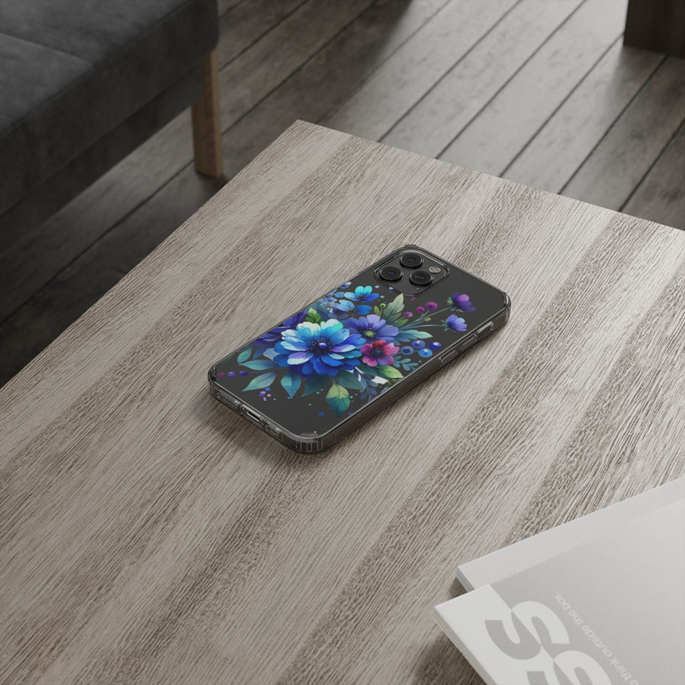 Vibrant Blue Floral Clear Phone Case