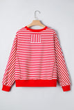 Red Striped Exposed Seam Drop Shoulder Long Sleeve Top