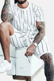 Men's Full Size Striped Casual Top and Shorts Summer Set Plus Size