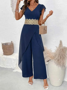 Stylish V-Neck Wide : Leg Jumpsuit