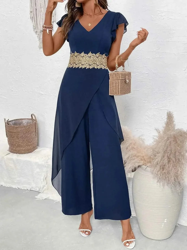 Stylish V-Neck Wide : Leg Jumpsuit