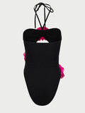 Flower Cutout Halter : Neck One-Piece Swimwear