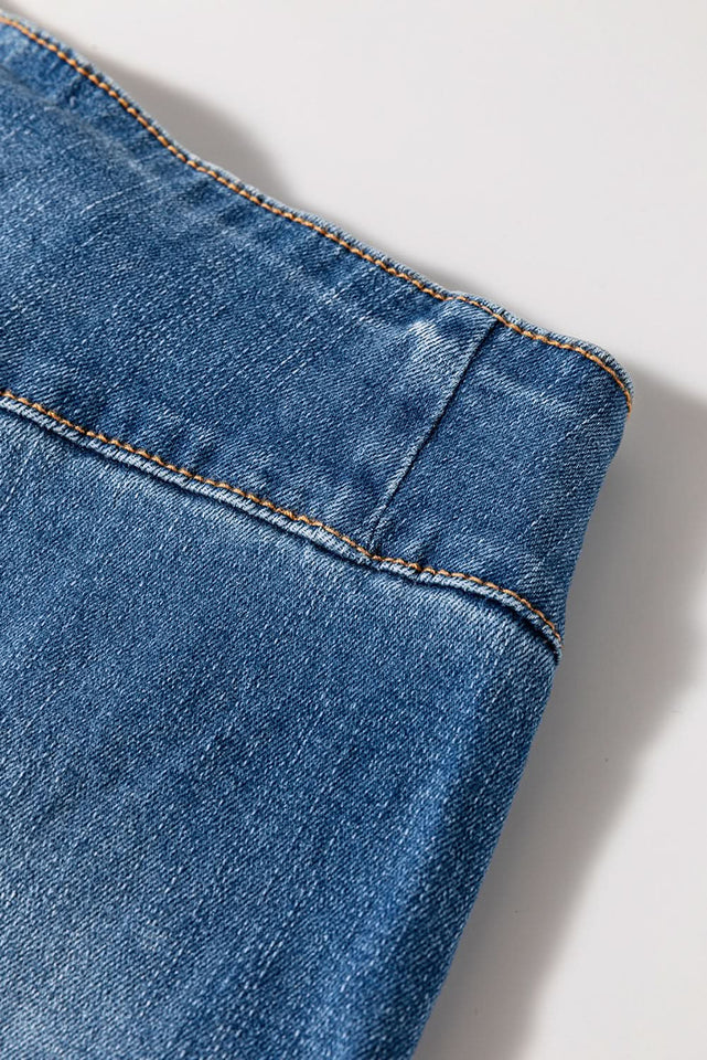 Sail Blue High Waist Jeans With Button Fly And Raw Hem