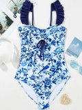 Cutout Ruffled Spaghetti Strap : One-Piece Swimwear