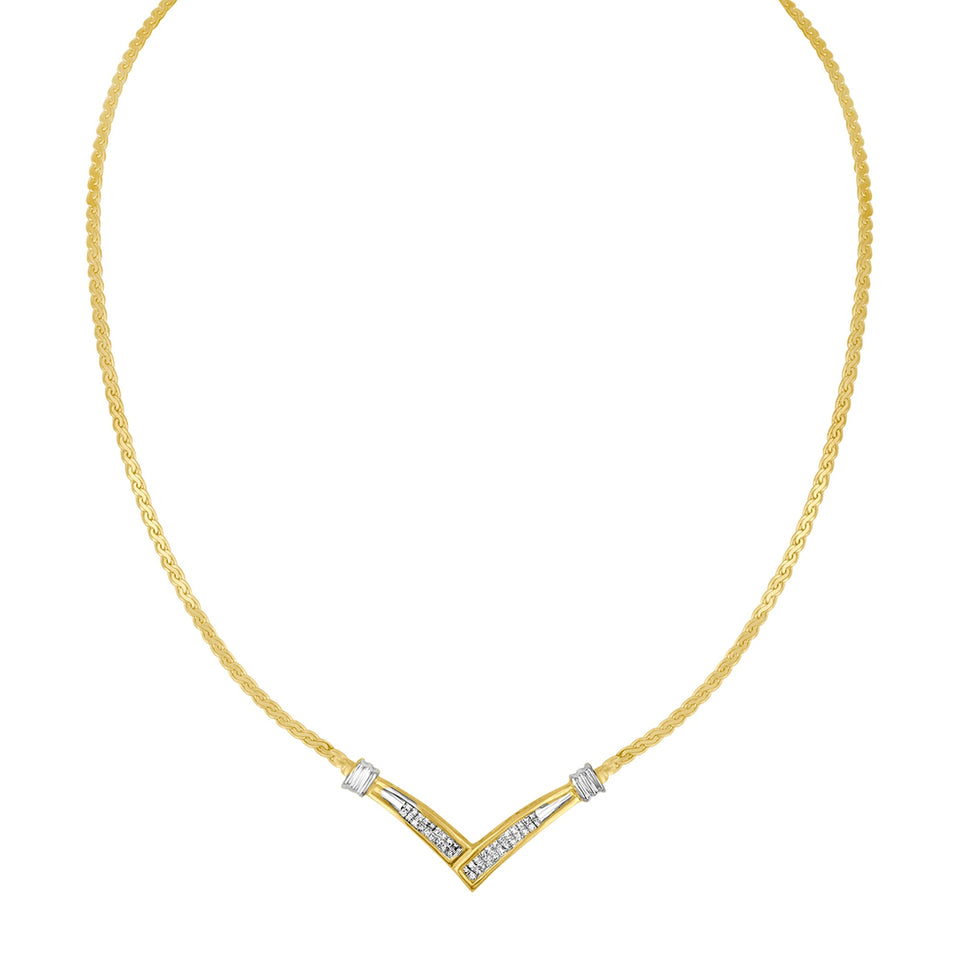 10K Yellow and White Gold 1/2 Cttw Princess Cut Diamond Channel-Set â€œVâ€ Shape 18" Franco Chain Necklace (H-I Color, SI2-I1 Clarity)