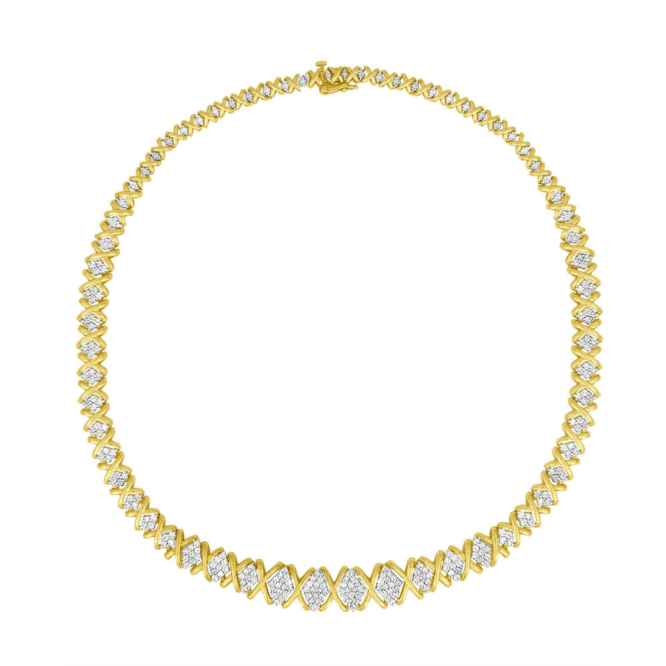 10K Yellow Gold 4 cttw Brilliant Round-Cut Diamond Graduating Riviera Statement Necklace (H-I Color, I2-I3 Clarity)