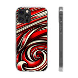 Red & White Swirl Abstract Clear Phone Case