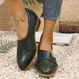 Point Toe Block Heels Loafers PU Leather Low Heel Shoes