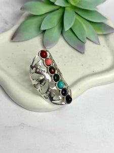 925 Sterling Silver 7 Chakra Ring – Natural Gemstones, Long Healing Ring, Anillo de plata 925 7 chakras - Wear with style