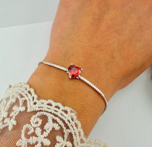 925 Sterling Silver Adjustable Heart Bracelet with Red CZ – Valentine’s Day Jewelry Gift - Wear with style