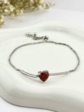 925 Sterling Silver Adjustable Heart Bracelet with Red CZ – Valentine’s Day Jewelry Gift - Wear with style
