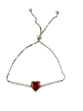 925 Sterling Silver Adjustable Heart Bracelet with Red CZ – Valentine’s Day Jewelry Gift - Wear with style