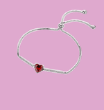 925 Sterling Silver Adjustable Heart Bracelet with Red CZ – Valentine’s Day Jewelry Gift - Wear with style