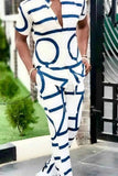 Men's Full Size Geo Print Short Sleeve Top and Pants Set Plus Size