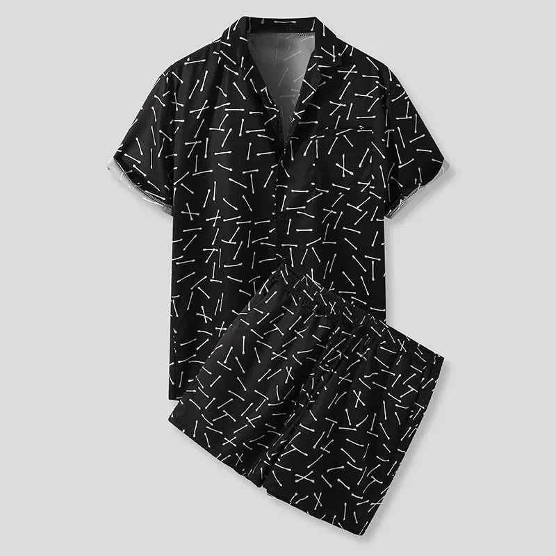 Men's Full Size Button Up Shirt and Shorts Set Plus Size