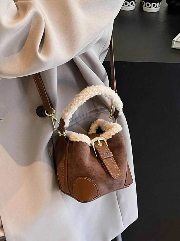 Fuzzy Trim Bucket : Crossbody Bag