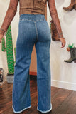 Sail Blue High Waist Jeans With Button Fly And Raw Hem