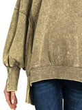 Zenana Acid Wash Exposed-Seam High Low Sweatshirt