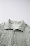 Green Zip Stand Collar Ribbed Thumbhole Sleeve Sweatshirt