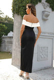 Contrast Off-Shoulder : Slit Dress