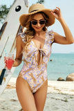 Cutout Animal Print Ruffled : Wide Strap One-Piece Swimwear