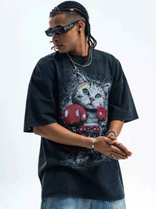 Men's Cat Graphic Vintage Wash T-Shirt