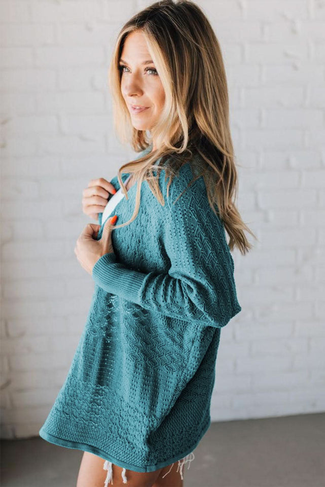 Jet Stream Mix Pattern Hollow Knit Open Front Cardigan