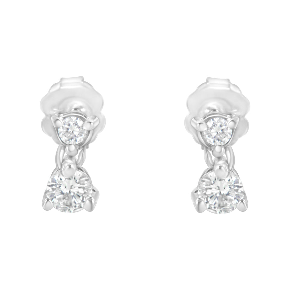 14KT White Gold 1/2 cttw Double Diamond Dangle Stud Earrings (H-I, I1-I2)