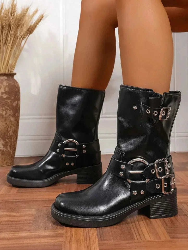 Flare Formal Dress Boots: Round Toe Block Heels