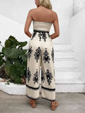 Smocked Printed : Wide Leg Jumpsuit