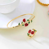 Rose Bypass Ring and Bracelet Jewelry Set