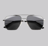 WO|MN logo aviator sunglasses metal and acetate frame- silver with black polarized lenses