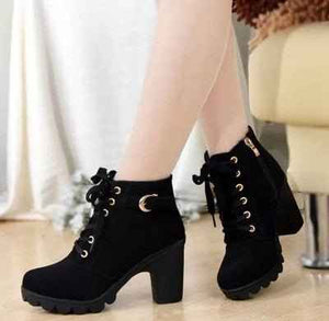 Ankle High Heel Women's Boots : With CrossTie